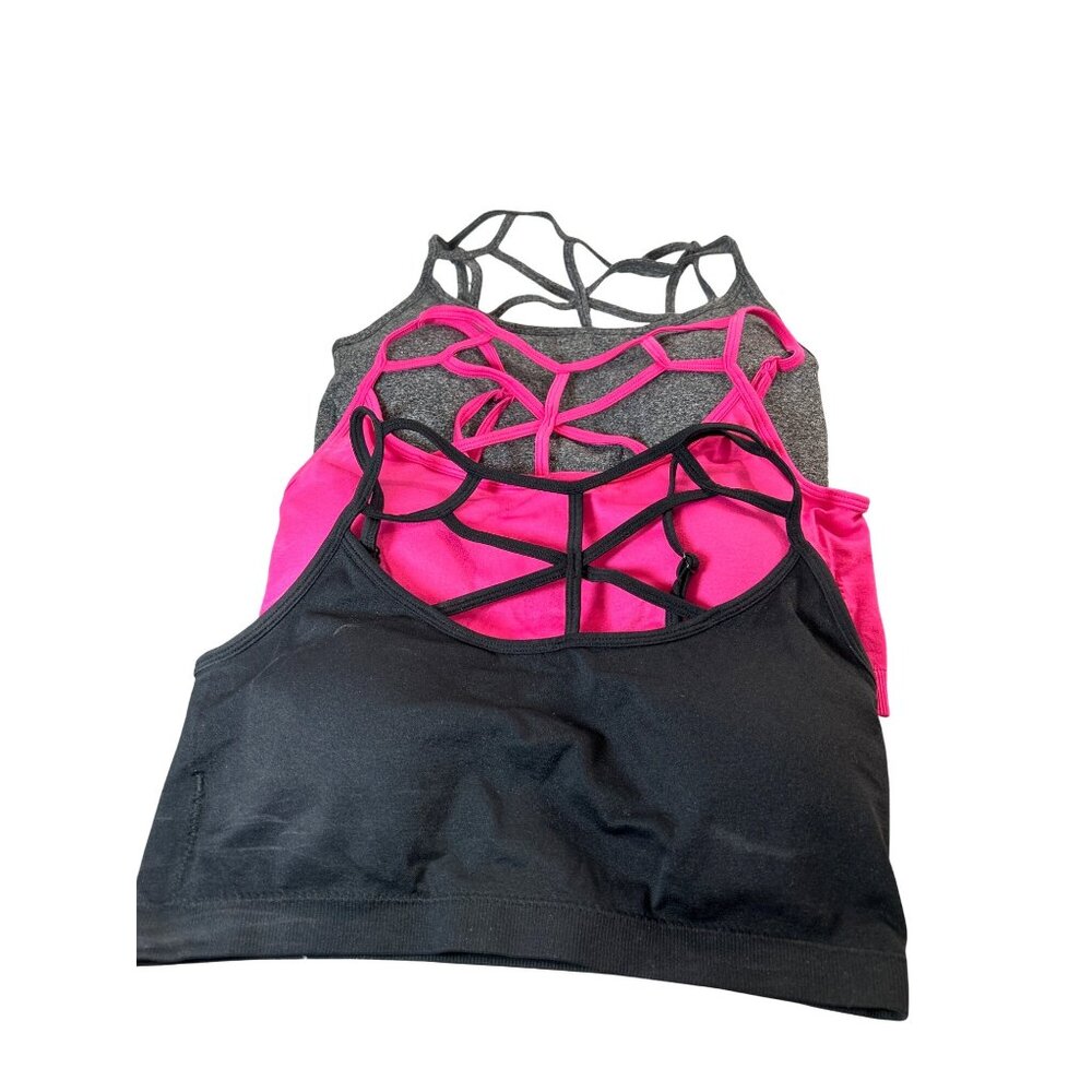 Zenana Outfitters Strappy Sports Bras in Black, Hot Pink, Heather Gray